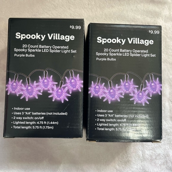 Spooky Sparkle LED Spider Light Set 2 Boxes Purple Bulbs 4.75 FT Lighted Length - Picture 1 of 3